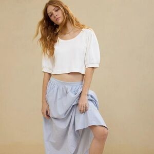 Aerie Seams Right Short Sleeve Sweatshirt-White-Women Size Medium